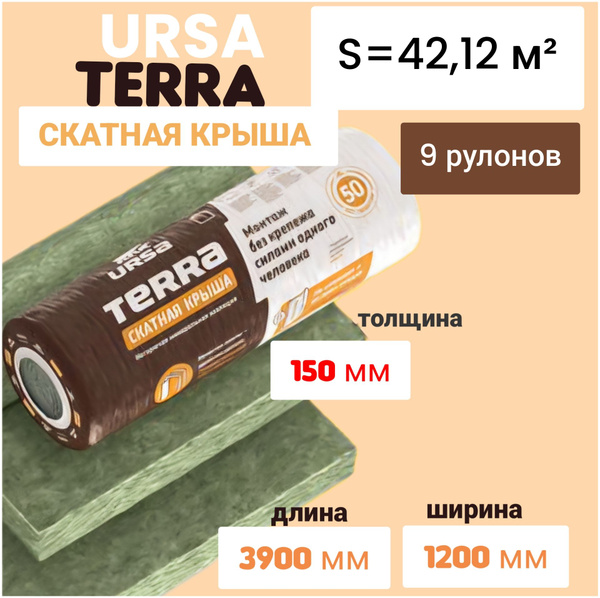 Утеплитель в рулоне 42,12 м2 минеральная вата 150мм URSA TERRA Скатная ...