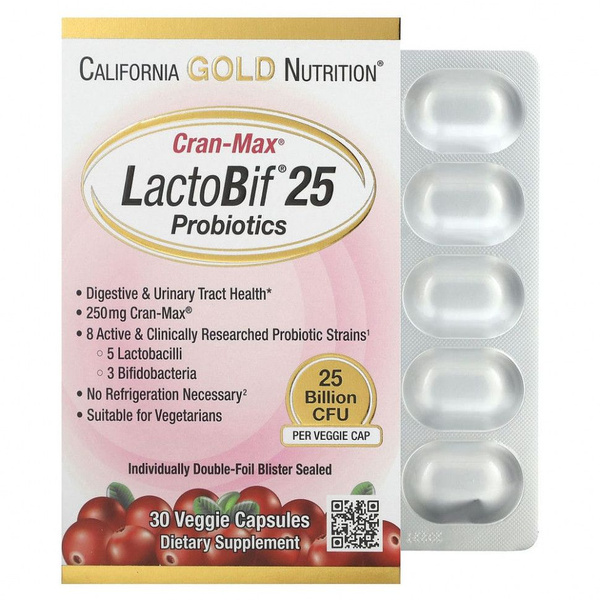 California Gold Nutrition, Lactobif, Cran-Max, пробиотики, Лактобиф, 25 ...