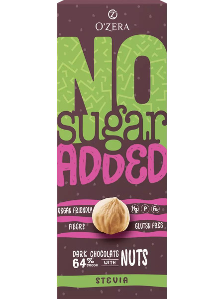 Шоколад горькийO'ZERA No sugar added с орехами, на стевии, - купить с ...