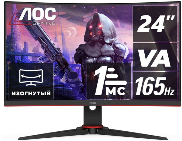 Монитор AOC Игровой 23,6 AOC C24G2AE BK VA 165Hz Curved 1ms 250cd m 178 ...