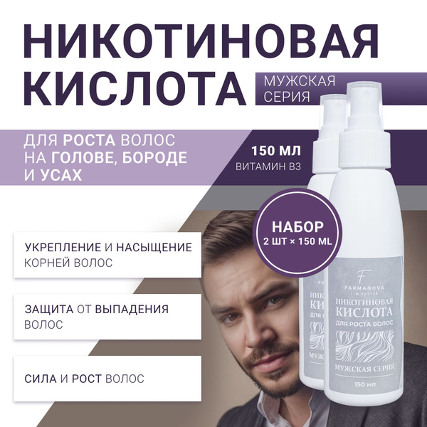 Сыворотка для роста волос на голове, бороде и усах. Никотиновая кислота ...