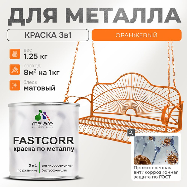 Краска для металла по ржавчине Malare FastCorr, для наружных работ ...