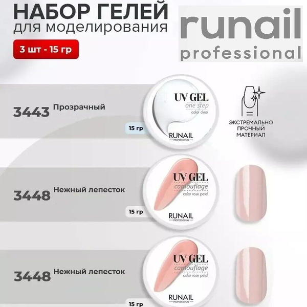 RuNail Professional Гель для наращивания ногтей, набор 3 шт. прозрачный ...