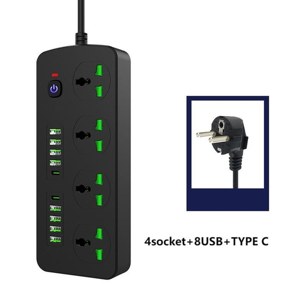 Розетка европейского стандарта с разъемом 8USB + 2TYPE C и кабелем ...
