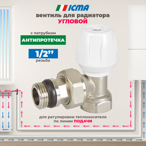Угловой вентиль + патрубок антипротечка (ICMA Италия) 1/2" - купить с ...