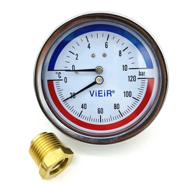 Термоманометр аксиальный 1/2" 120 C 10 bar горизонтальный VIEIR YF10 ...
