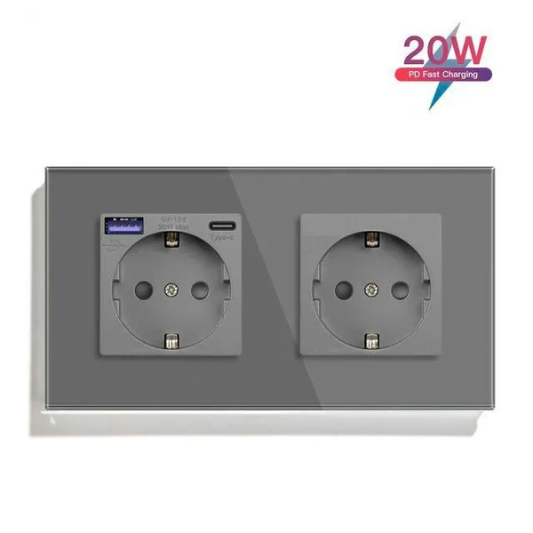 Розетка электрическая 2 поста с Usb/Type-C и розеткой, быстрая зарядка ...