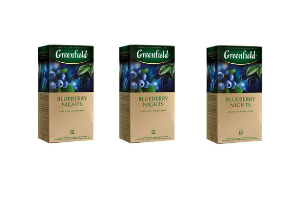 Greenfield Чай Блюберри Найтс, черника, гибискус, 25 пакетиков по 1,5г ...