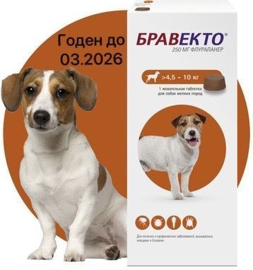 Бравекто для собак от 4.5 до 10 кг от блох и клещей, 250 мг купить на ...