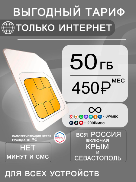 Сим карта для роутера, для модема 50 гб интернета 3G 4G по России за ...