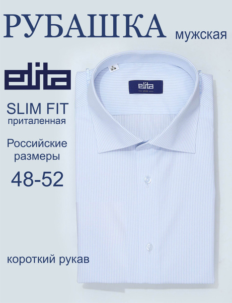Рубашка Мужской ELITA голубой Короткий Хлопок, Полиэстер Клетка, размер ...