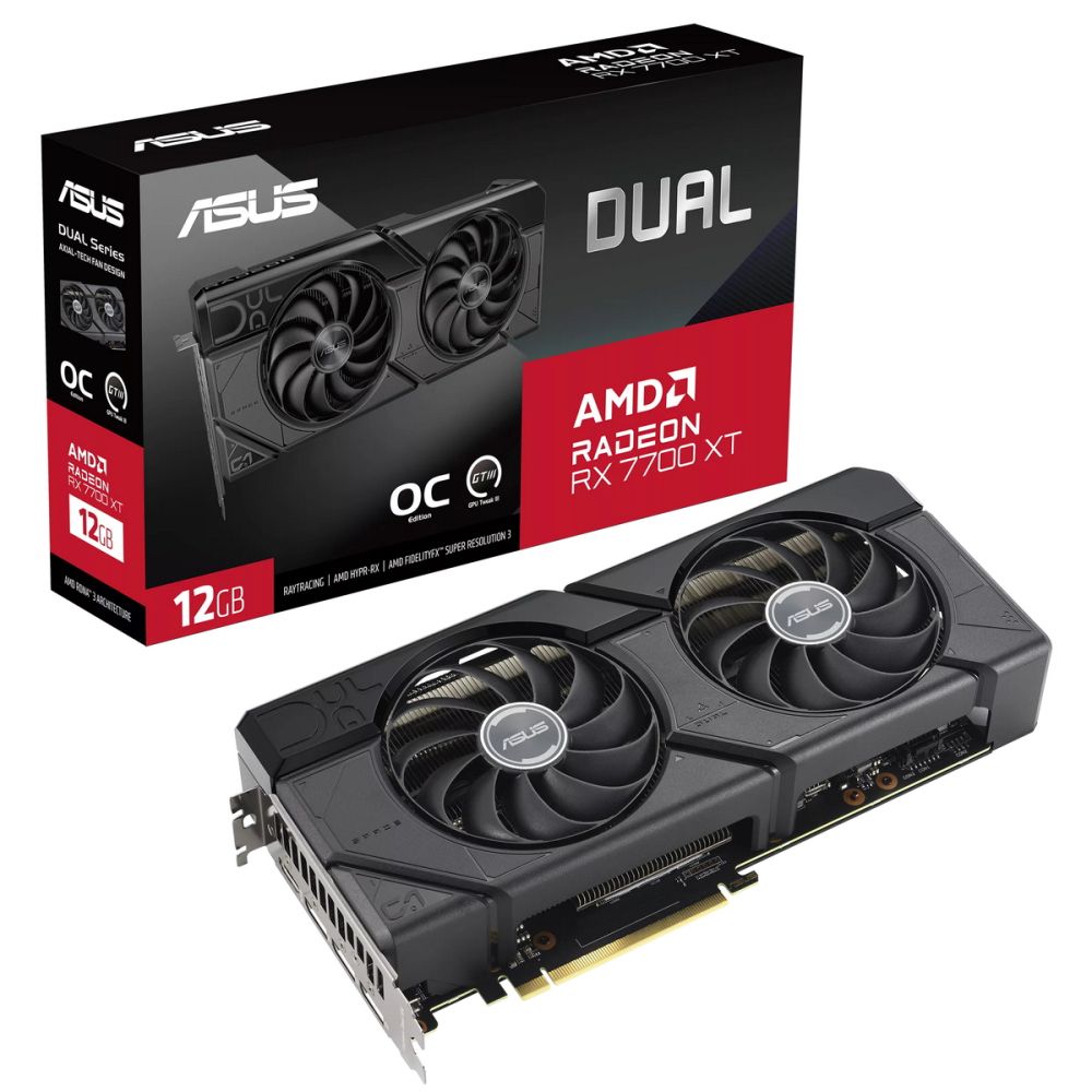 ASUS Видеокарта Radeon RX 7700 XT 12 ГБ (DUAL 90YV0JZ0-M0NA00)