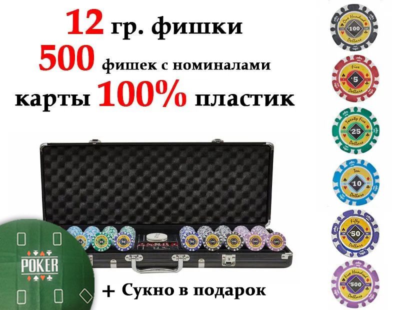 Набор для покера Crown на 500 фишек 12г, Partida