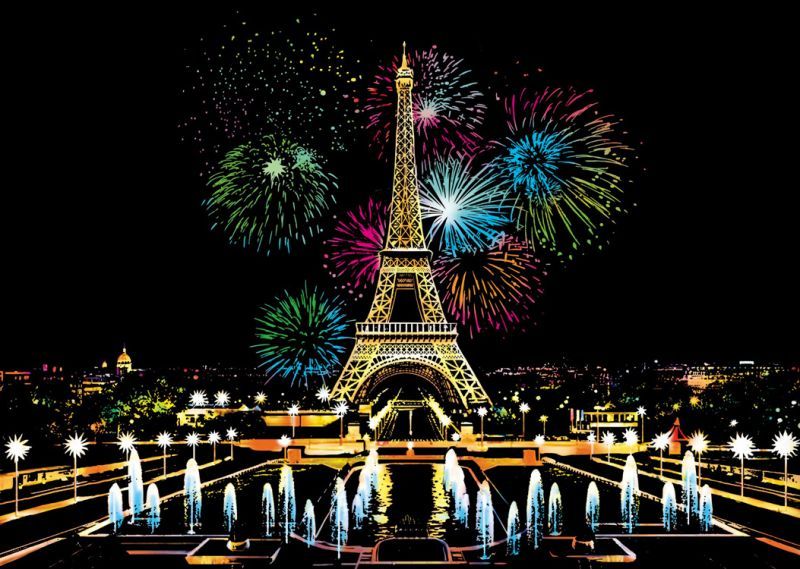 Набор для творчества гравюра цветная скретч картина, Fireworks Paris 28х40 см