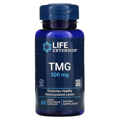 Life Extension, TMG (триметилглицин), ТМГ 500 мг, 60 вегетарианских капсул