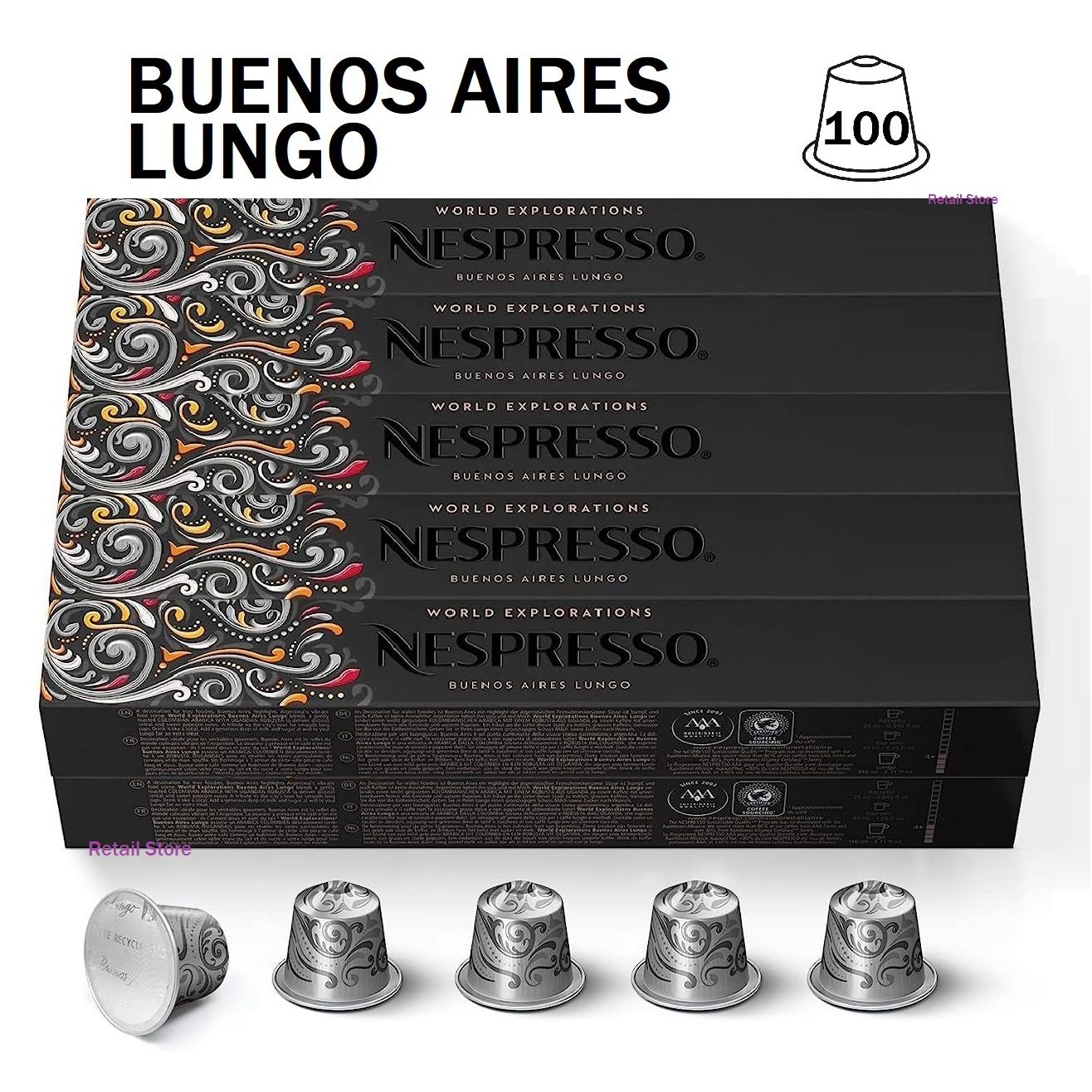 Набор кофе Nespresso BUENOS AIRES LUNGO, 10 упаковок (100 капсул)