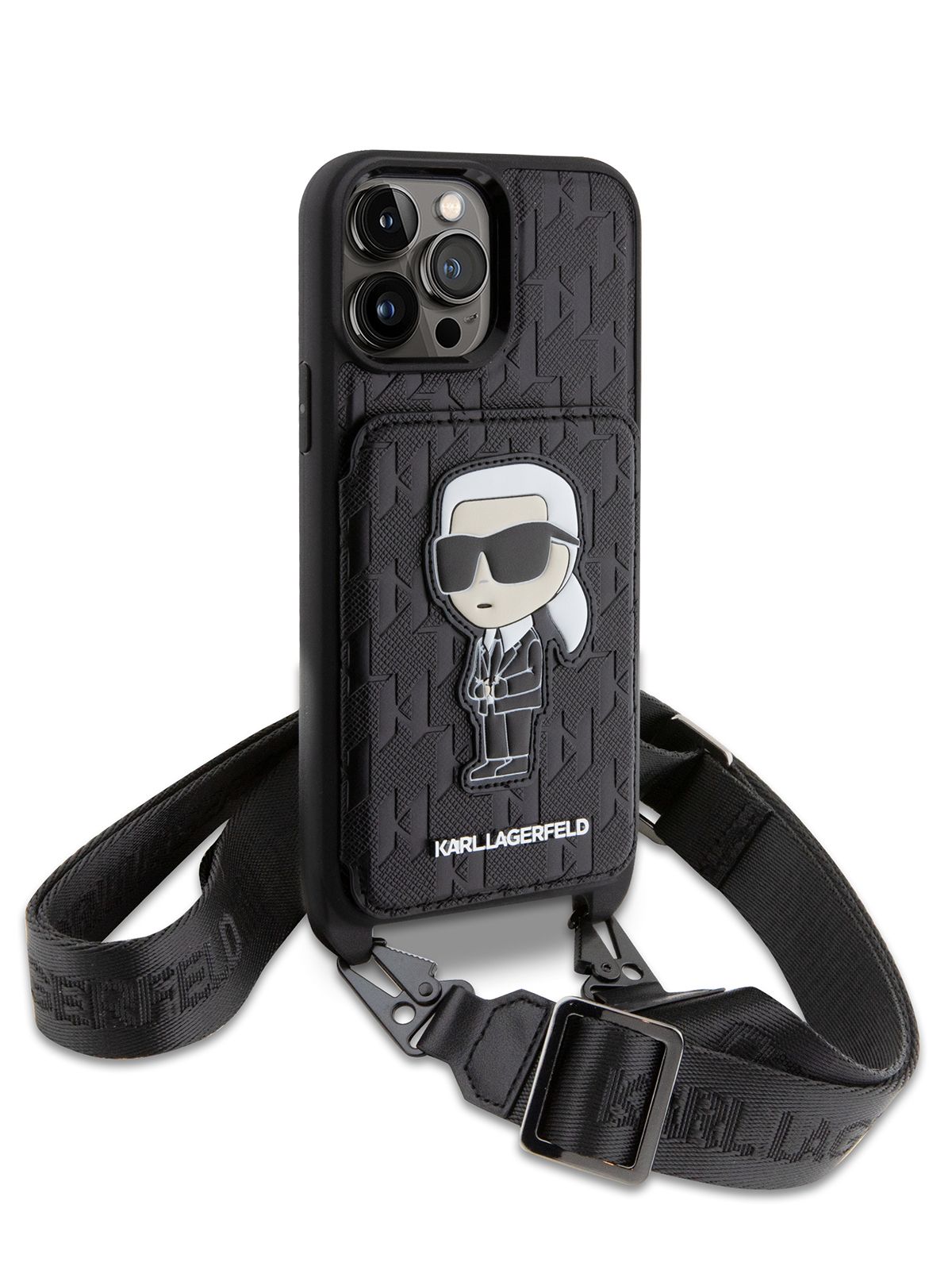 Чехол Karl Lagerfeld PU Crossbody cardslot на Apple iPhone 15 Pro Max / для  Айфон 15 Про Макс из экокожи, с ремешком на шею, с карманом для карт,  Monogram с нашивкой NFT