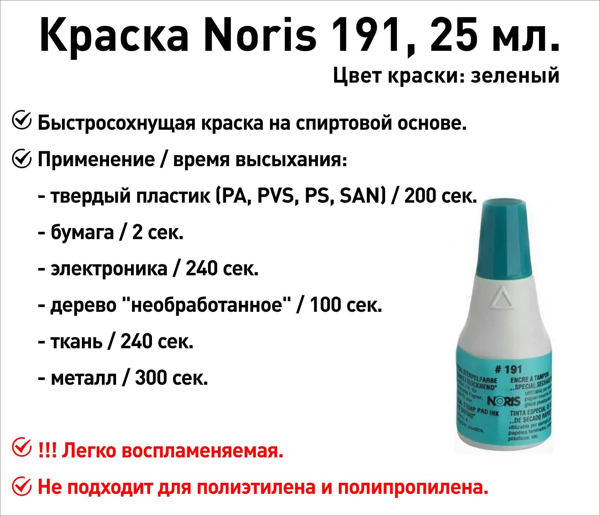 Зеленая Noris 191 краска штемпельная 25 мл