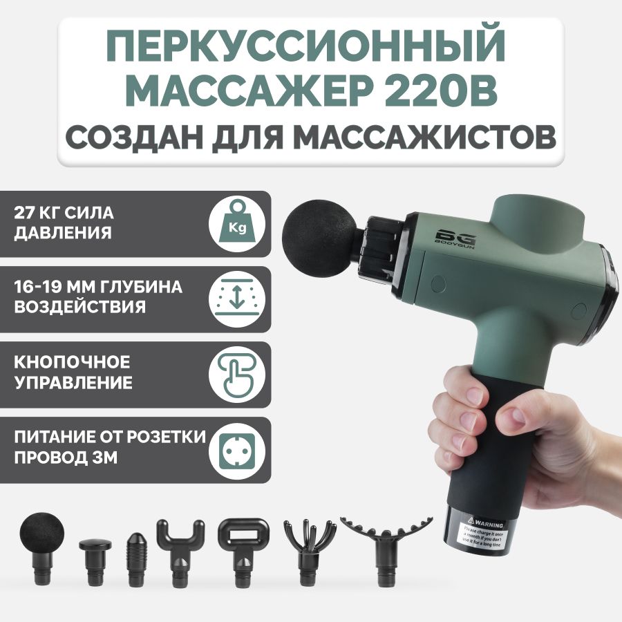 Перкуссионный массажный пистолет Bodygun PRO16 CORD с питанием от сети 220В