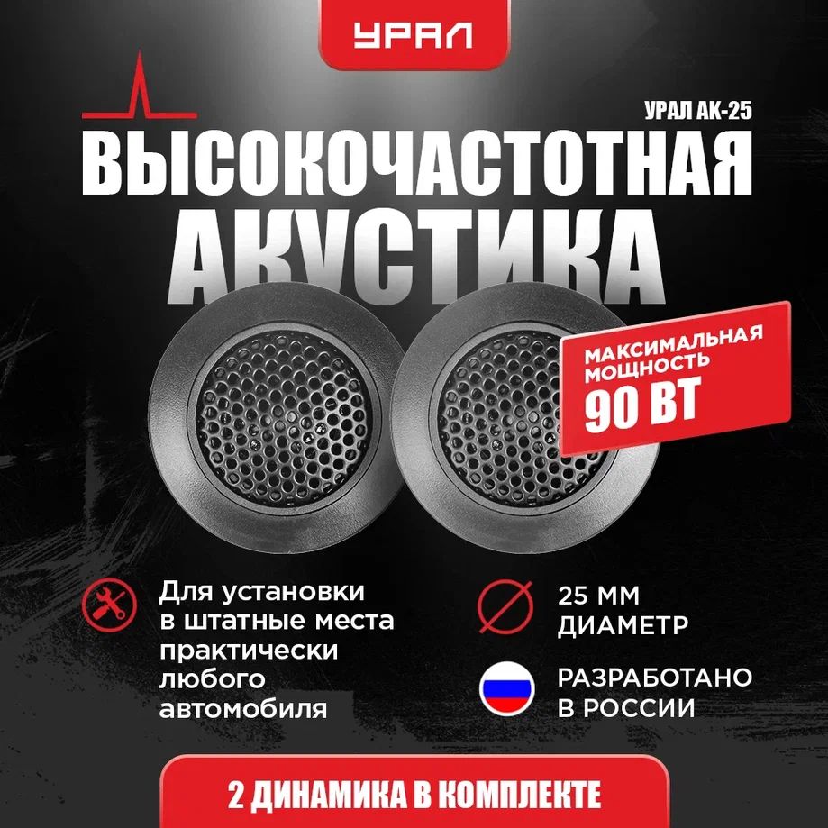 АкустическаясистемаУРАЛАК-25,твитеры-2Шт.1дюйм(2,5см),3200-22000Гц,45/90Вт