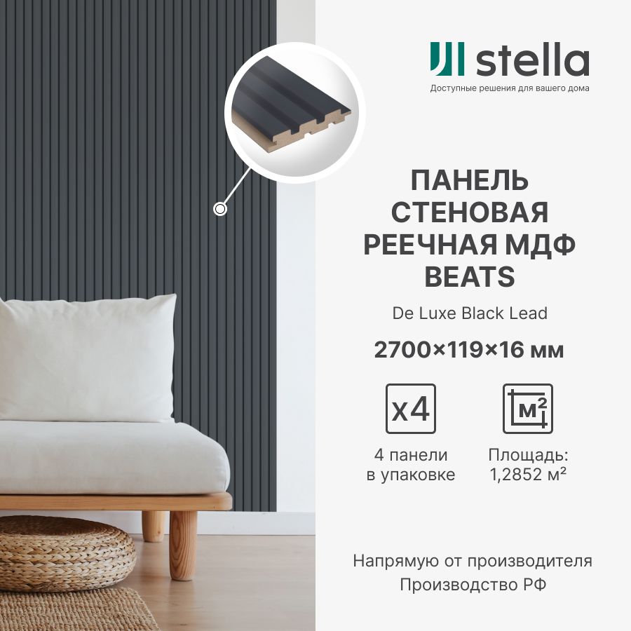 Панель Стеновая Реечная МДФ Stella Beats De Luxe Black Lead 2700x119x16  (упаковка 4 штуки) купить по выгодной цене в интернет-магазине OZON  (1348779182)