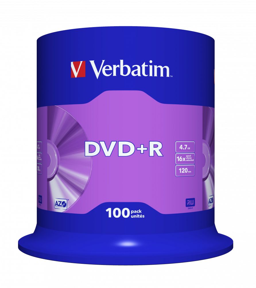 ДискVerbatimDVD+R,4.7Gb,16x,MattSilver,нашпинделе,100шт(43551)
