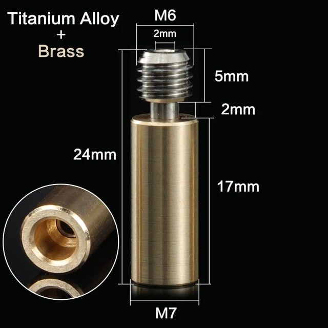 ТермобарьерE3DV6би-металлгладкий24хM7хМ6(5мм+2мм+17мм)Титановыйсплав+Латунь,для3Dпринтера