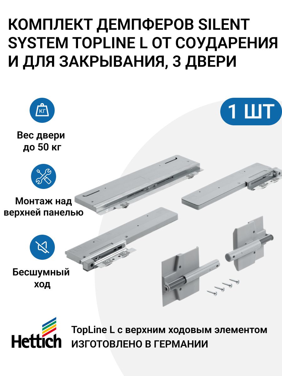 КомплектдемпферовSilentSystemTopLineLотсоударенияидлязакрывания,3двери,50кг,монтажнадверхнейпанелью