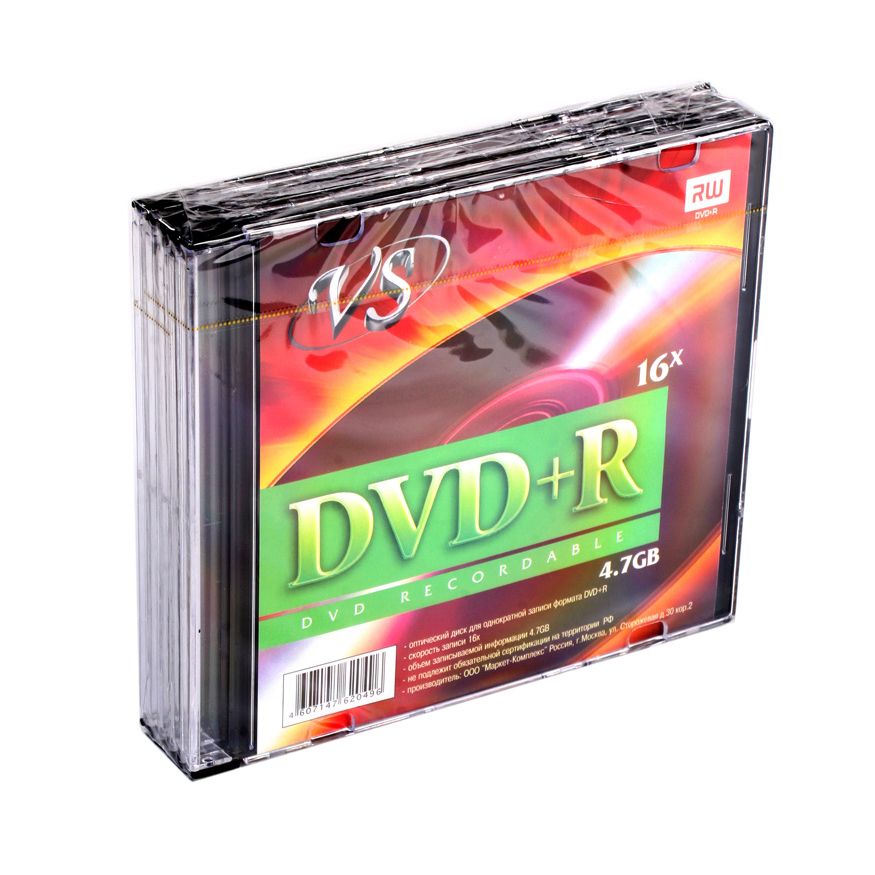 Компакт диск VS DVD+R 4,7 GB 16x Slim (5шт)