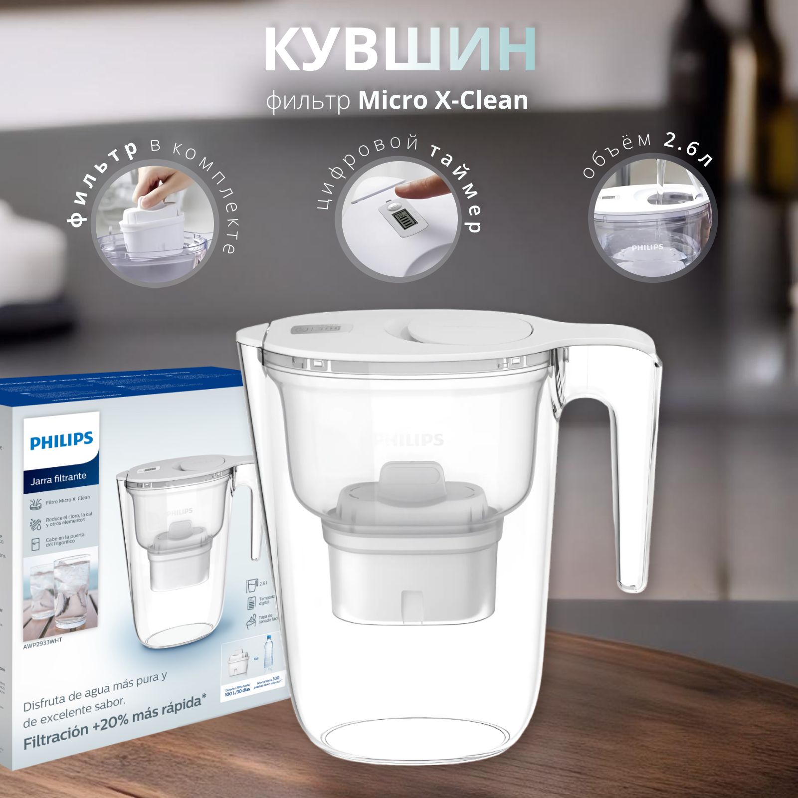 Фильтр кувшин для воды Philips 2.6 л