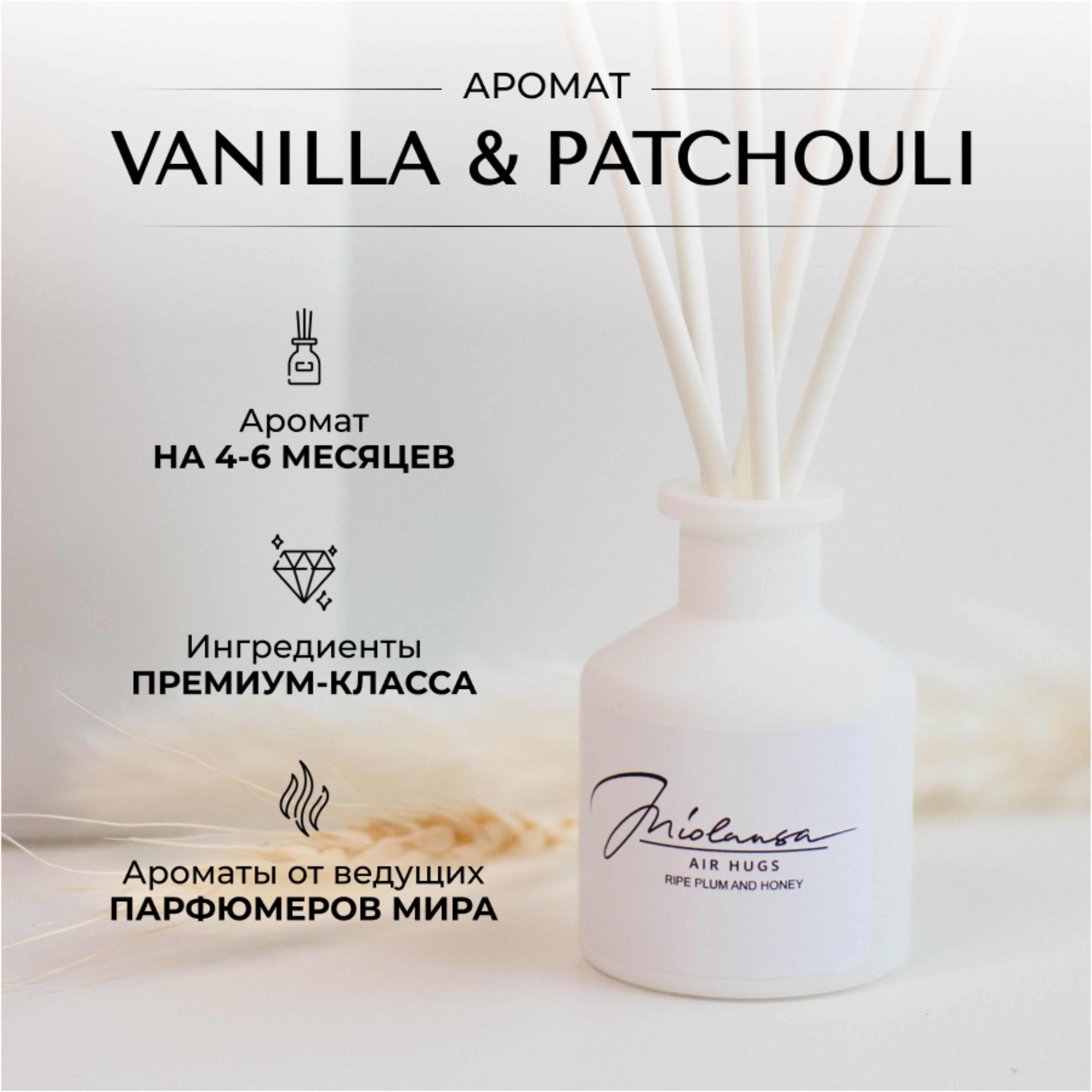 Ароматический диффузор для дома MIOLANSA Ваниль & Пачули (Vanilla & Patchouli), 50 мл