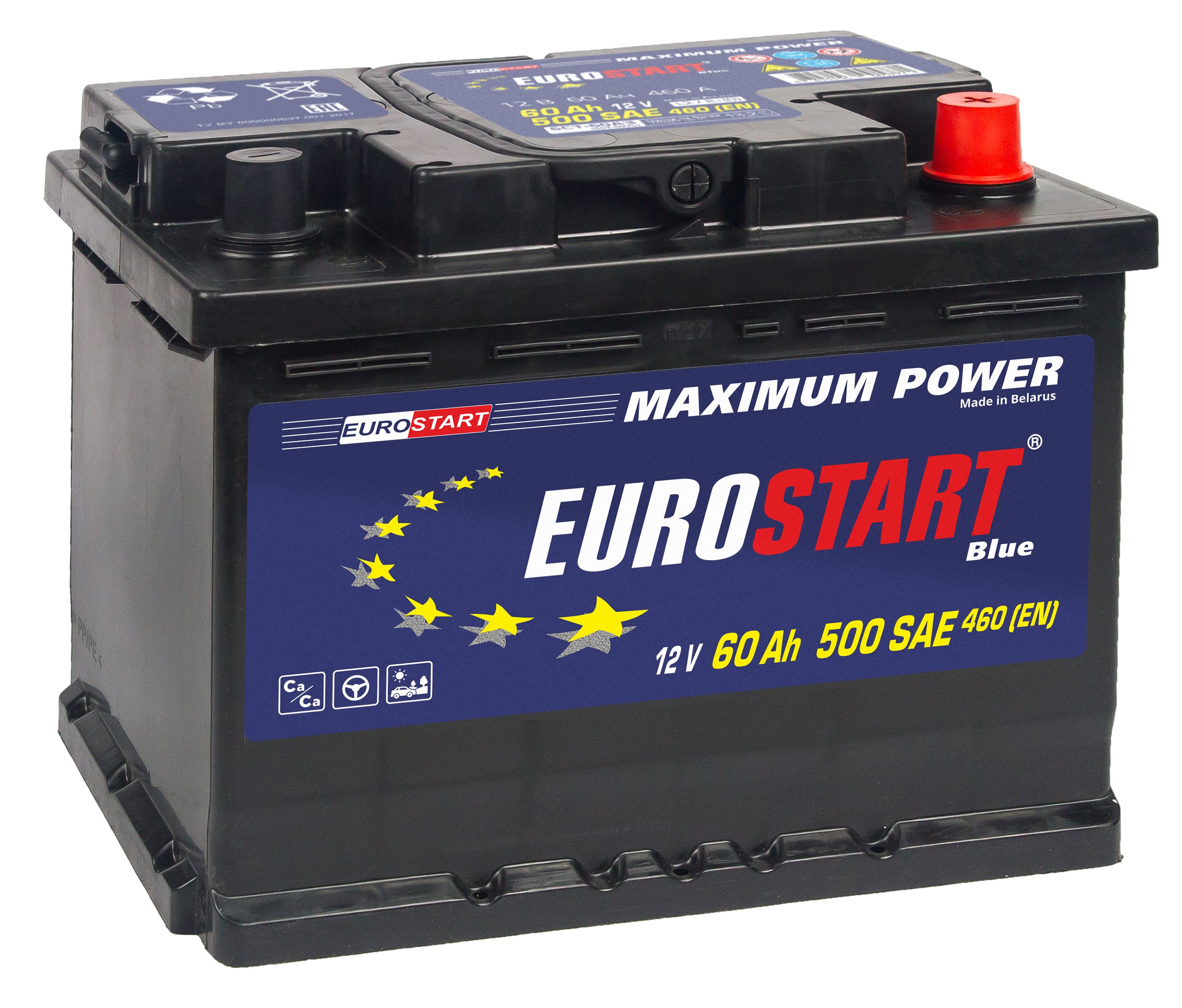 Аккумулятор автомобильный 12v 60 Ah Eurostart Blue 60 Ah 460 A обратная полярность 242х175х190 стартерный акб для автомобиля, машины