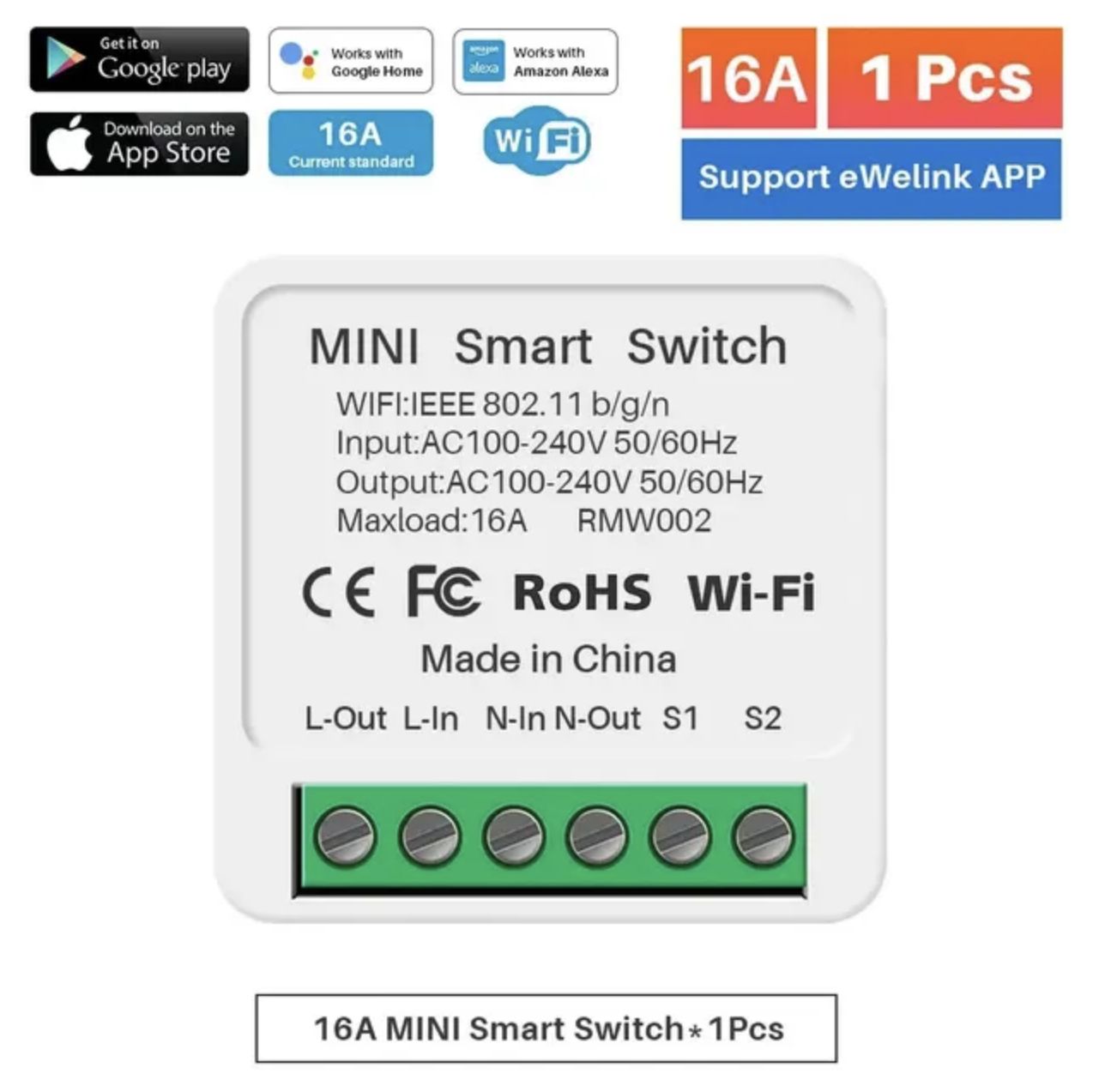 Умное реле Wi-Fi. Mini Smart Swatch 16A Wi-Fi 2.4 ГГц