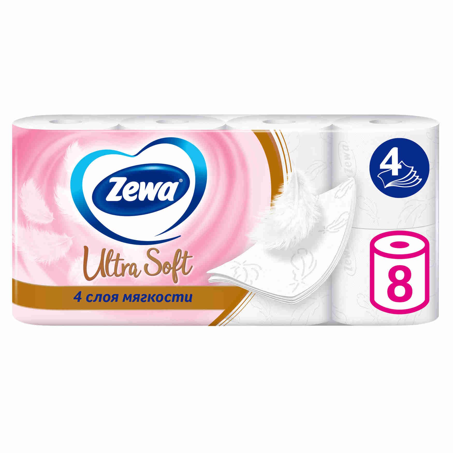 Туалетная бумага Zewa Ultra Soft, 4 слоя, 8 рулонов