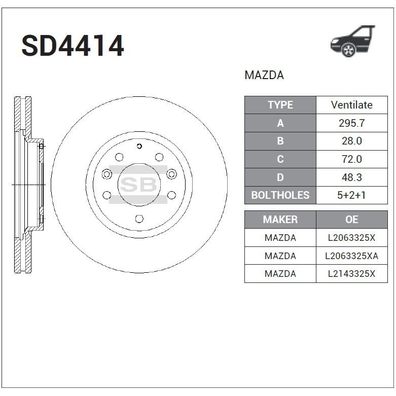 ДисктормознойпереднийдляМаздаСХ-7ER2006-2009,MazdaCX-7ERдисктормознойпереднийHI-QSD4414,oemL2063325XA