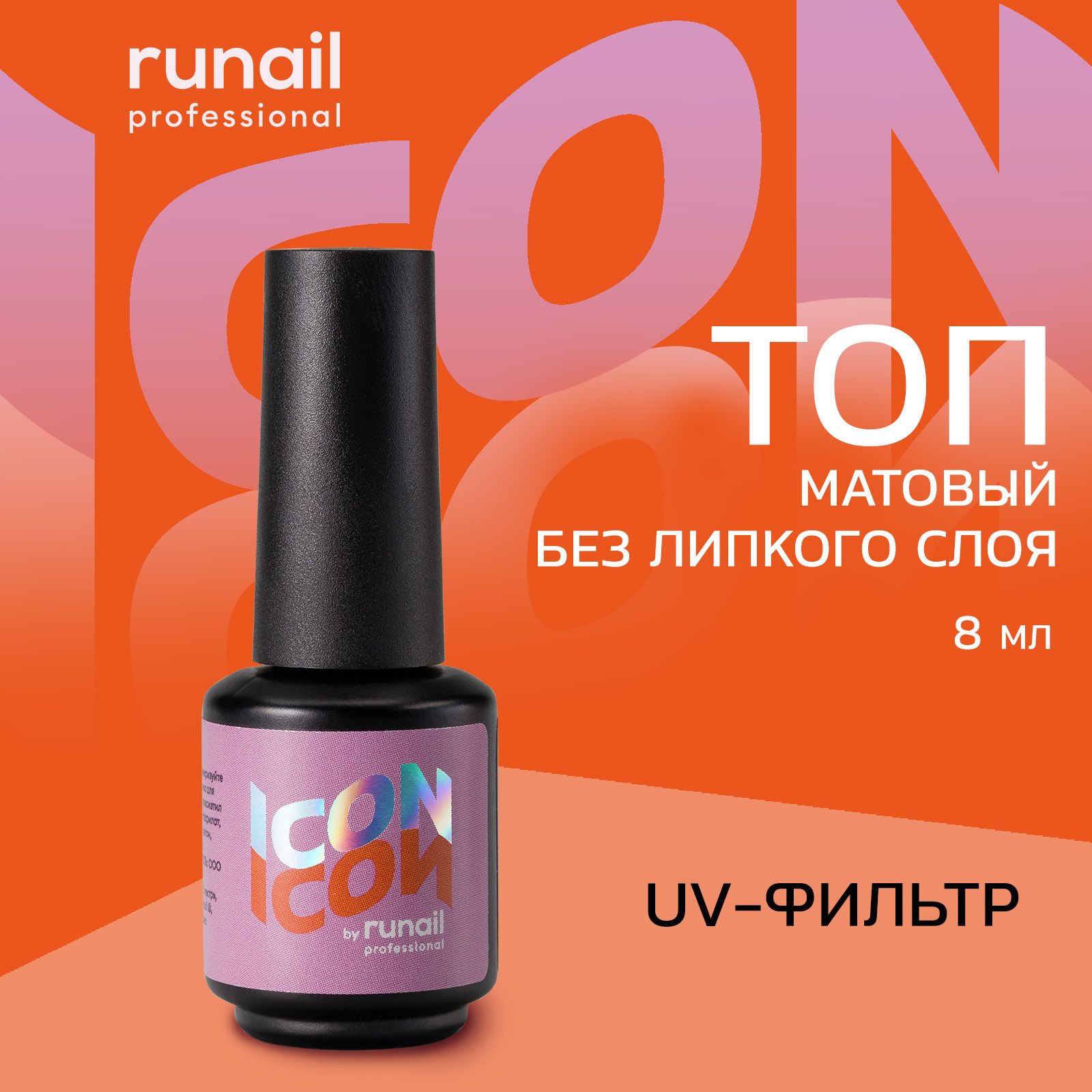 Топ для ногтей матовый без липкого слоя ICON by runail professional, 8 мл №МП1003 image