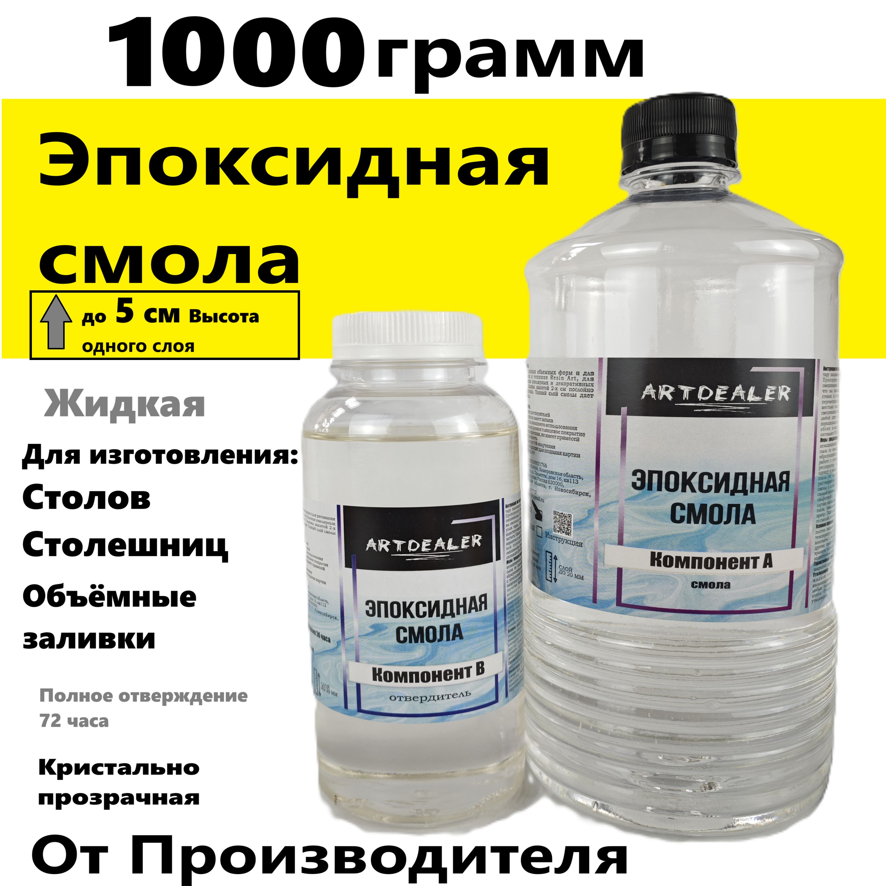 1кг Эпоксидная смола для столешниц и объемных заливок. Жидкая прозрачная смола . купить на OZON по низкой цене (1640160960)