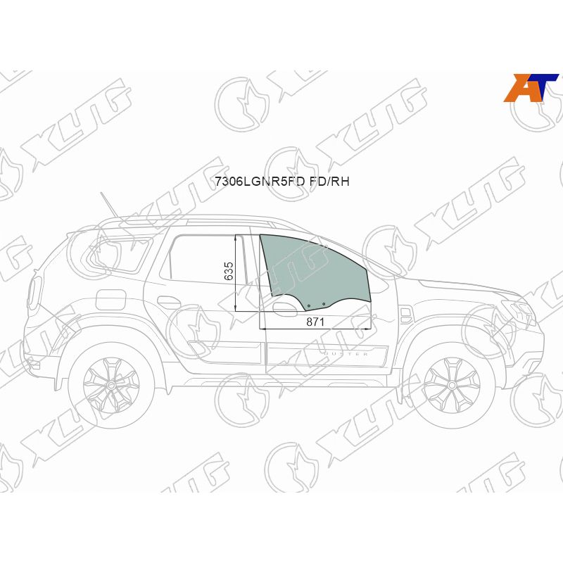 Стекло двери передней правой для Рено Дастер 2 2021-2023, Renault Duster 2 стекло двери передней правой XYG 7306RGNR5FD FD/RH