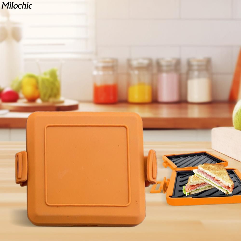milochic Бутербродница Сэндвичница, компактная, состоящая из двух частей, из пищевого термостойкого силикона и стали, легко моется, оранжевый