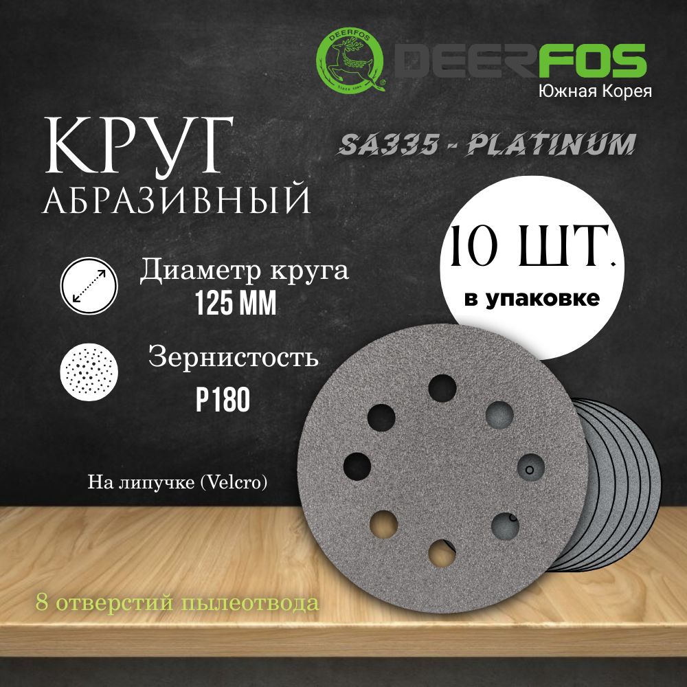 Круг шлифовальный на липучке (SA335) - PLATINUM, 125 мм, (8 отверстий), Р 180, 10 шт.