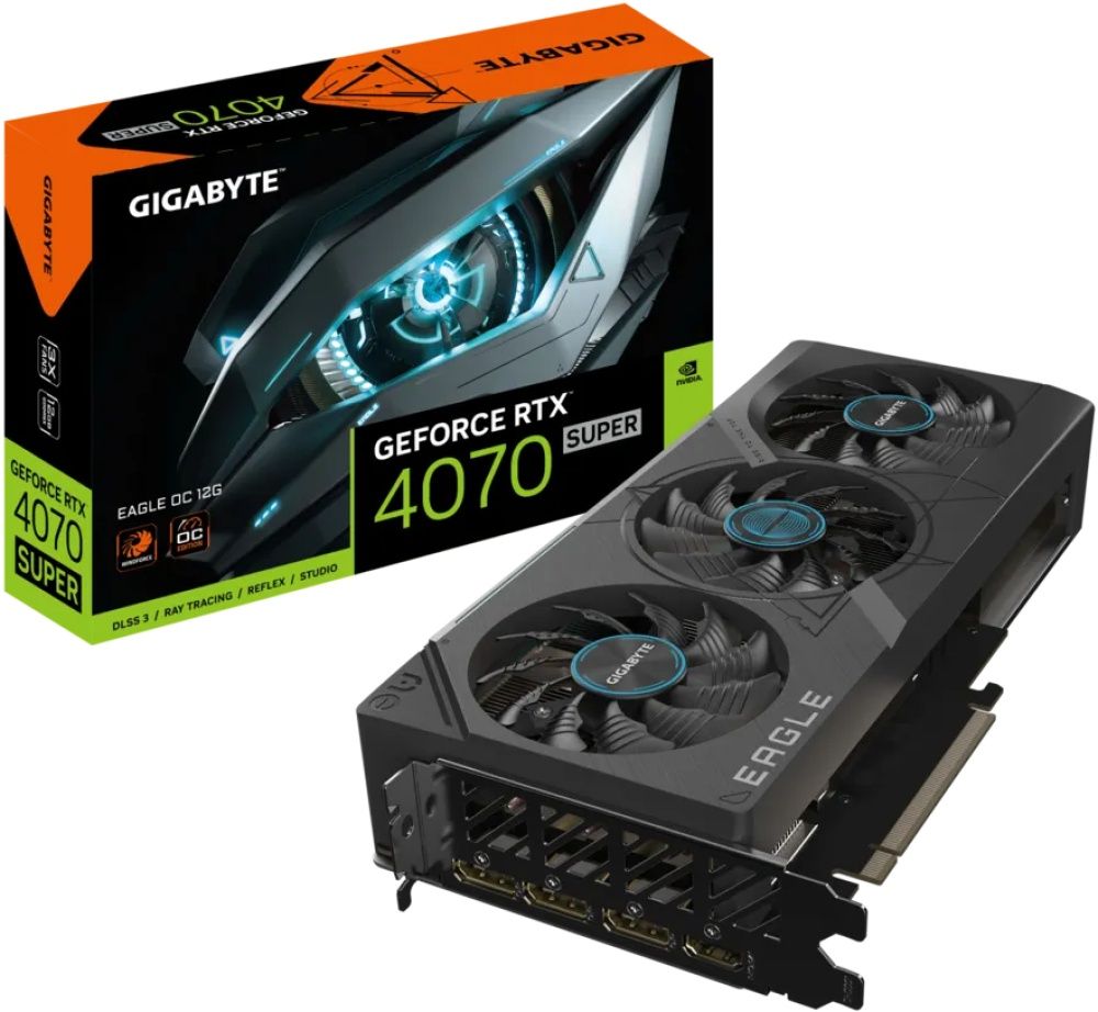 Gigabyte Видеокарта GeForce RTX 4070 SUPER GeForce RTX 4070 SUPER EAGLE OC 12 ГБ (GV-N407SEAGLE OC-12GD)