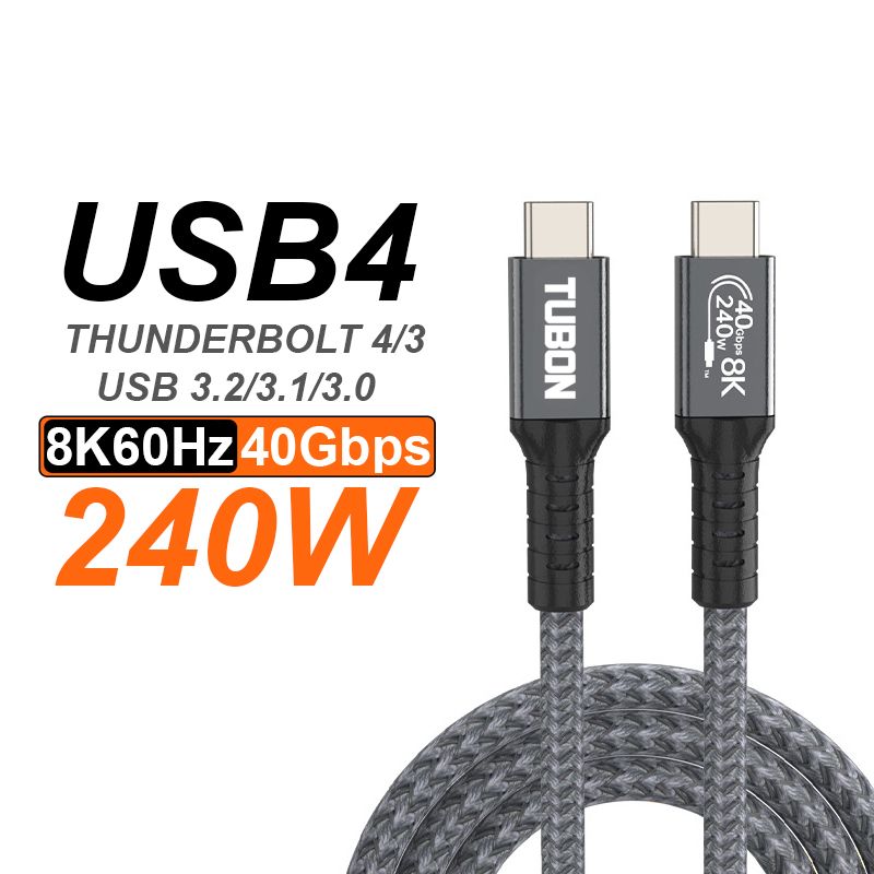 Кабель TUBON USB4 Type-C - Type-C USBC Thunderbolt 4 40Gb 240W 8K UU01 1м