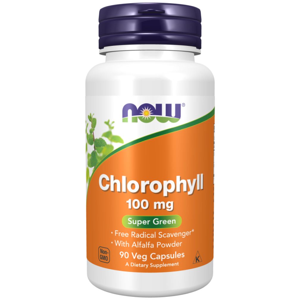 NOW Chlorophyll Хлорофилл 100 мг Пребиотик 90 капсул массой 444,253 мг