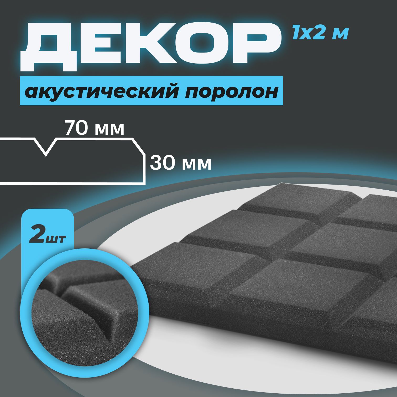 Поролонакустический30x2000x1000мм,2шт,темно-серый,ППУSPG2236