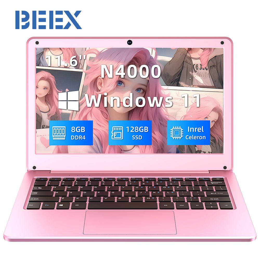 BEEX N116A Ноутбук 11.6", Intel Celeron N4000, RAM 8 ГБ, Intel UHD Graphics 600, Windows Pro, розовый, Русская раскладка