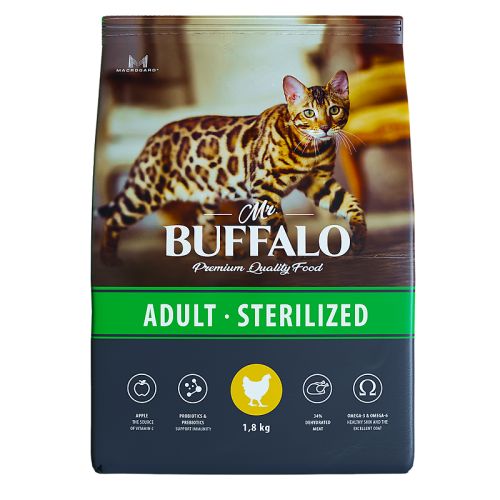 Сухой корм Mr.Buffalo для стерилизованных кошек, с курицей, 1,8 кг