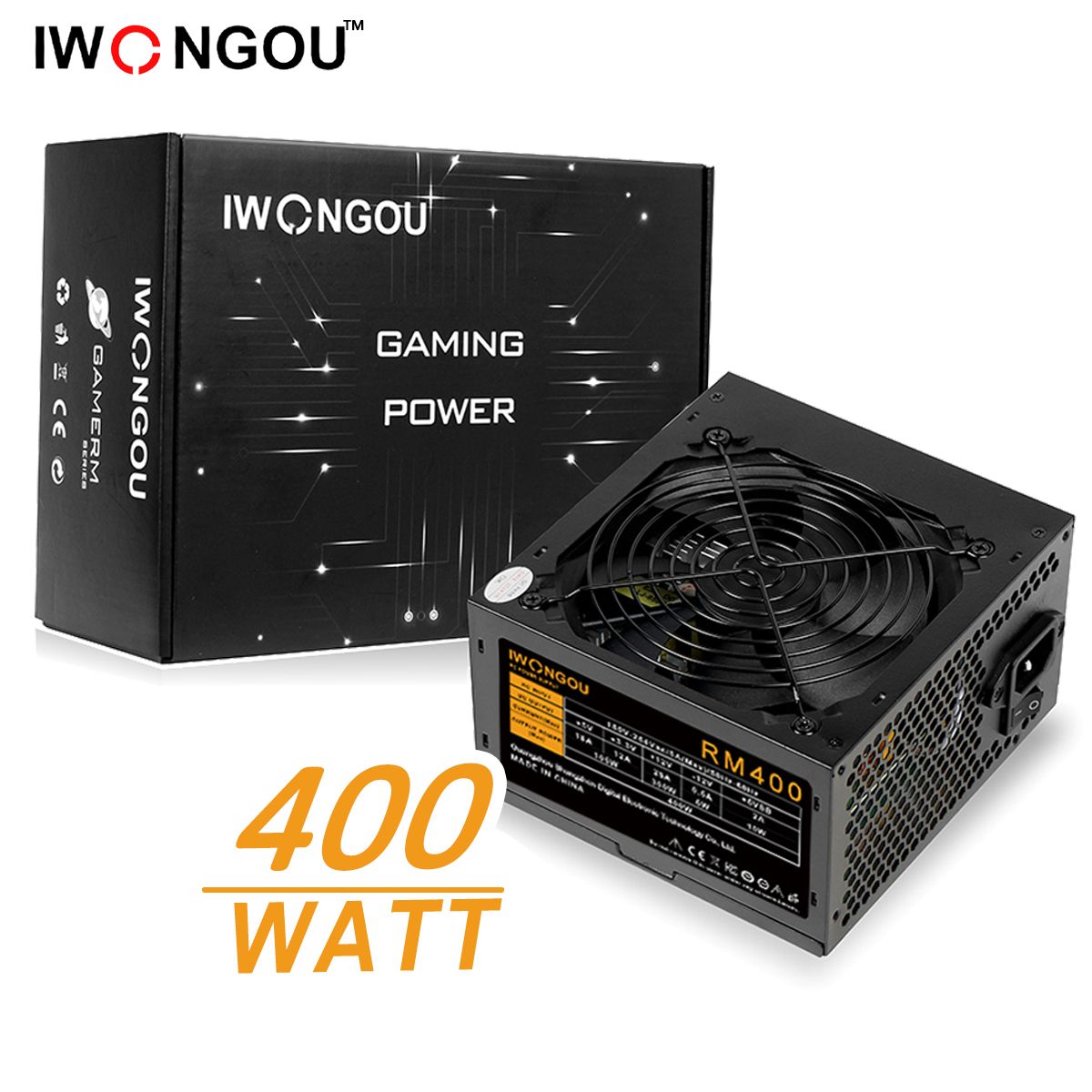 блокпитаниядляпкIWONGOU400WATX,12CMкулер,20+4p,1*CPU(4+4),1*PCI-E6pin,3*SATA,3*Molex,кабельпитания