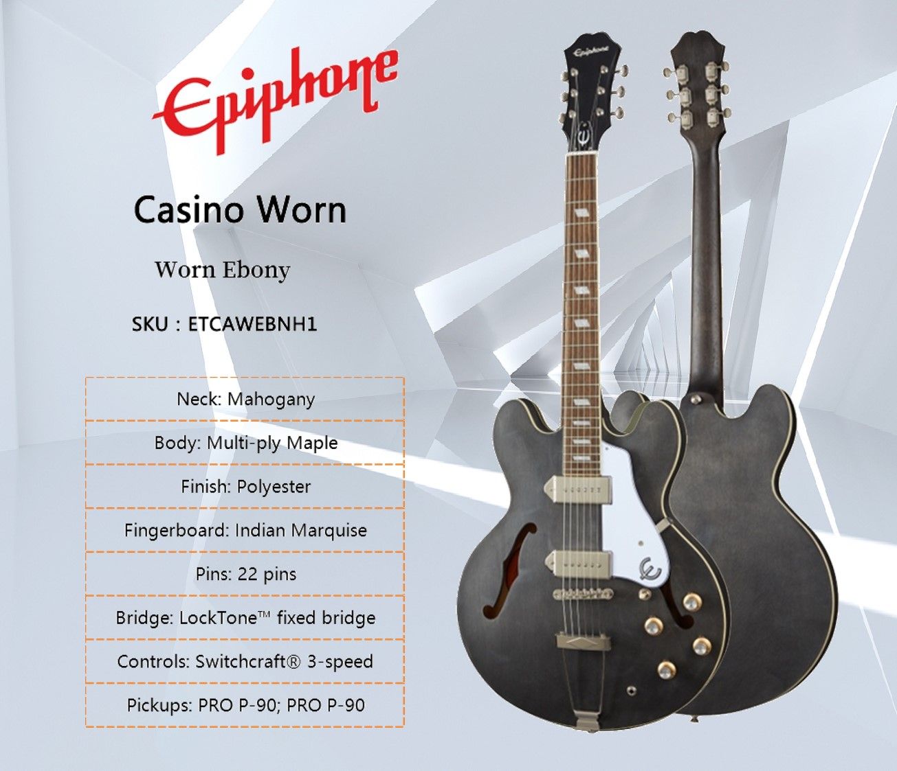 Электрогитара Epiphone Casino Worn / Casino Worn F-hole Jazz 6-струнная