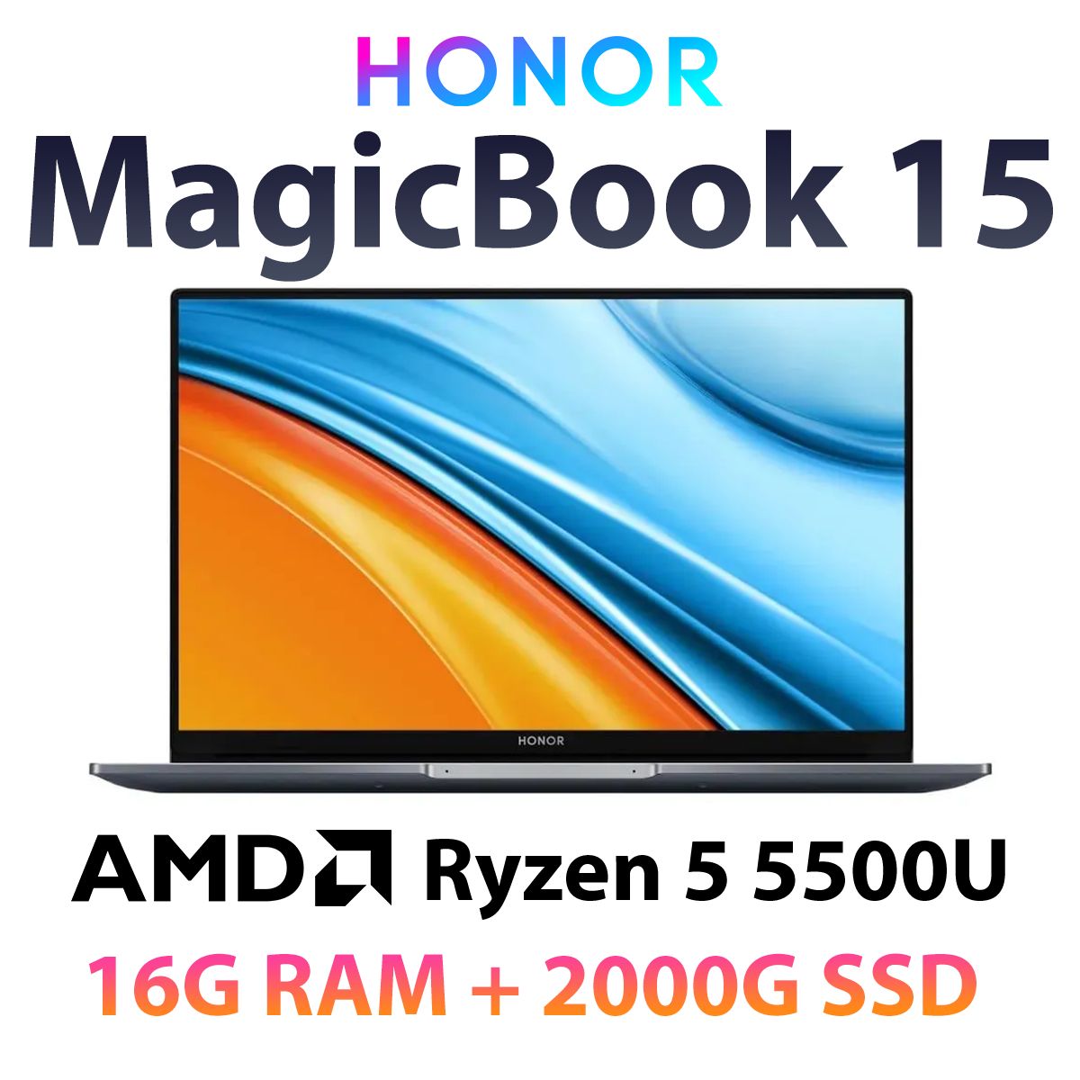 HonorMagicBook15Ноутбук15.6",AMDRyzen55500U,RAM16ГБ,SSD2000ГБ,AMDRadeonGraphics,WindowsPro,серый,Русскаяраскладка