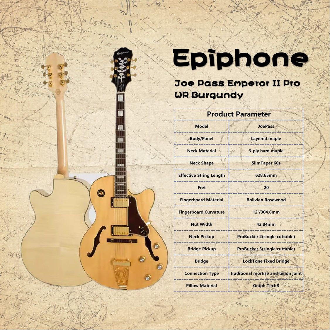 Электрогитара EPIPHONE Joe Pass Emperor II Pro (Gibson Авторизованный)_NA Log 6-струнная